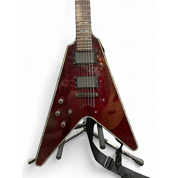 Used Schecter Guitar Research Hellraiser V1 Left Handed Trans Red Electric Guitar