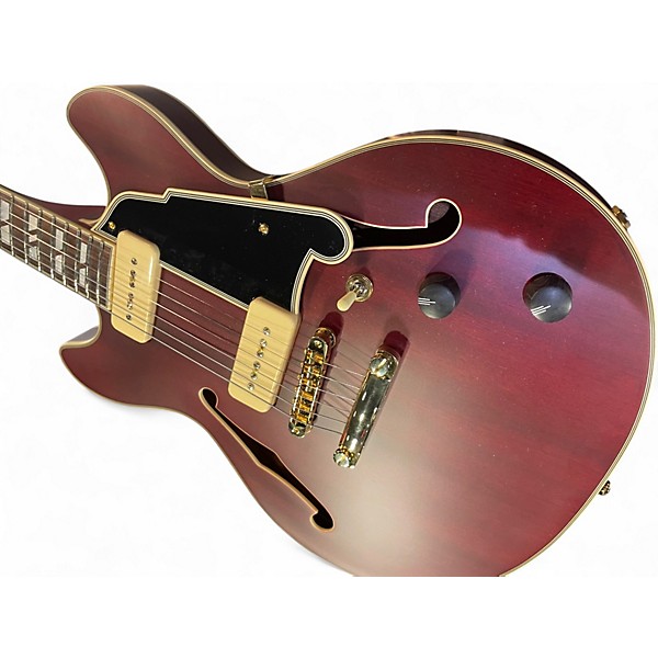 Used D'Angelico Deluxe Mini DC Satin Trans Wine Hollow Body Electric Guitar