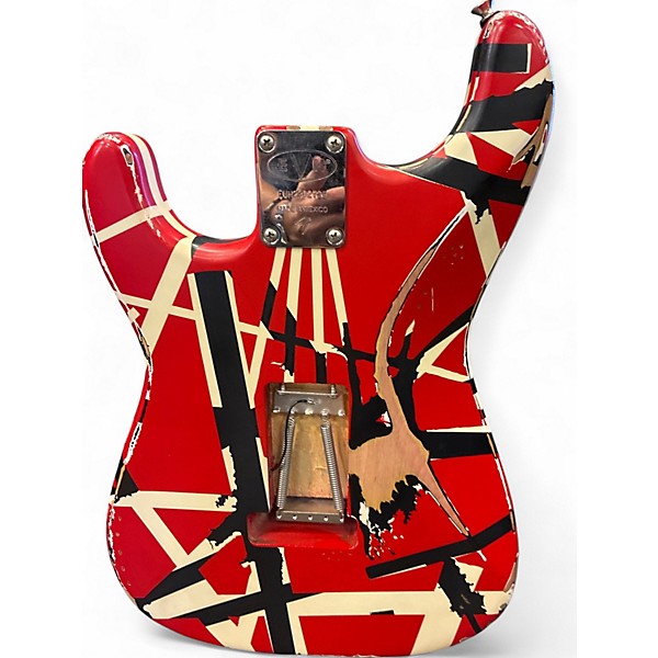 Used EVH Striped Series Frankie Red with Black and White Stripes Solid Body Electric Guitar
