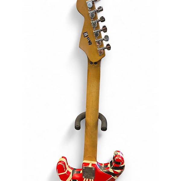 Used EVH Striped Series Frankie Red with Black and White Stripes Solid Body Electric Guitar