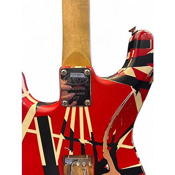 Used EVH Striped Series Frankie Red with Black and White Stripes Solid Body Electric Guitar