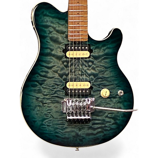 Used Ernie Ball Music Man Axis Yucatan Blue Quilt Solid Body Electric Guitar