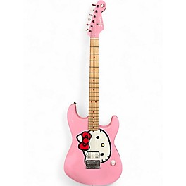 Used Squier Hello Kitty Stratocaster Single Hum Pink With Kitty Pickguard Pink Solid Body Electric Guitar