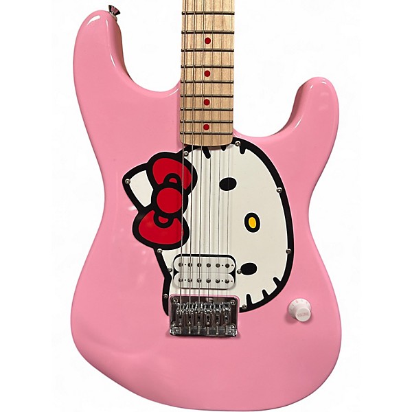 Used Squier Hello Kitty Stratocaster Single Hum Pink With Kitty Pickguard Pink Solid Body Electric Guitar