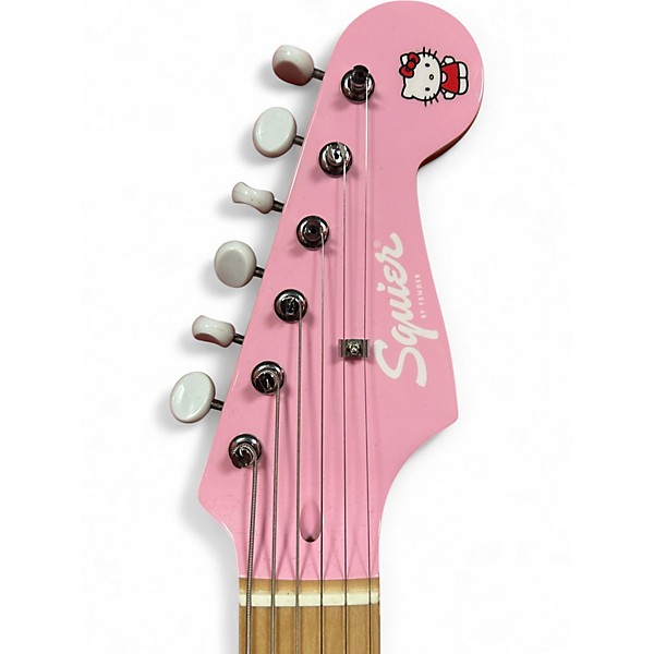 Used Squier Hello Kitty Stratocaster Single Hum Pink With Kitty Pickguard Pink Solid Body Electric Guitar
