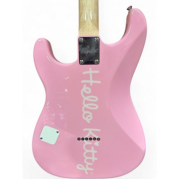 Used Squier Hello Kitty Stratocaster Single Hum Pink With Kitty Pickguard Pink Solid Body Electric Guitar
