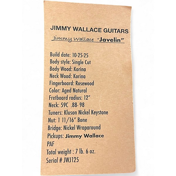 Used Jimmy Wallace Javelin Natural Korina Solid Body Electric Guitar