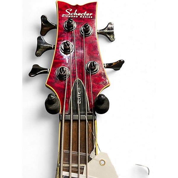 Used Schecter Guitar Research Stiletto Elite 5 String Crimson Red Trans Electric Bass Guitar