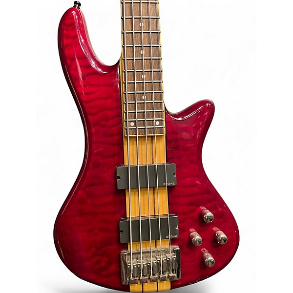 Used Schecter Guitar Research Stiletto Elite 5 String Crimson Red Trans Electric Bass Guitar