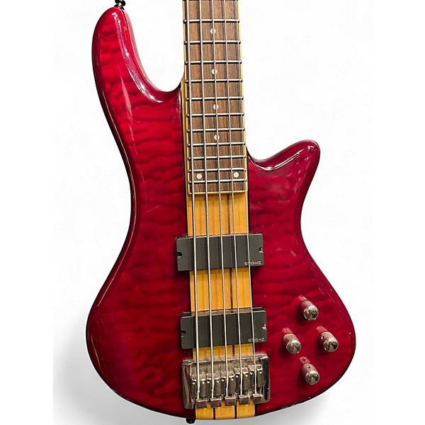 Used Schecter Guitar Research Stiletto Elite 5 String Crimson Red Trans Electric Bass Guitar