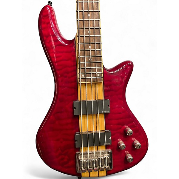 Used Schecter Guitar Research Stiletto Elite 5 String Crimson Red Trans Electric Bass Guitar