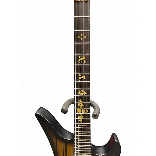 Used Schecter Guitar Research DIAMOND SERIES COSTUM S Black and Gold Solid Body Electric Guitar