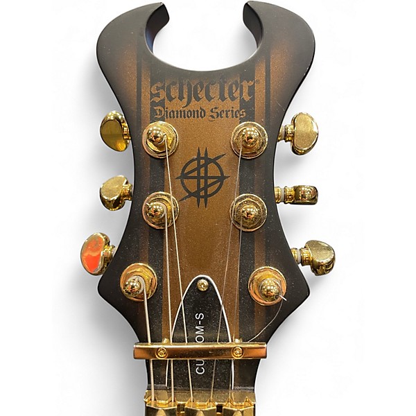 Used Schecter Guitar Research DIAMOND SERIES COSTUM S Black and Gold Solid Body Electric Guitar