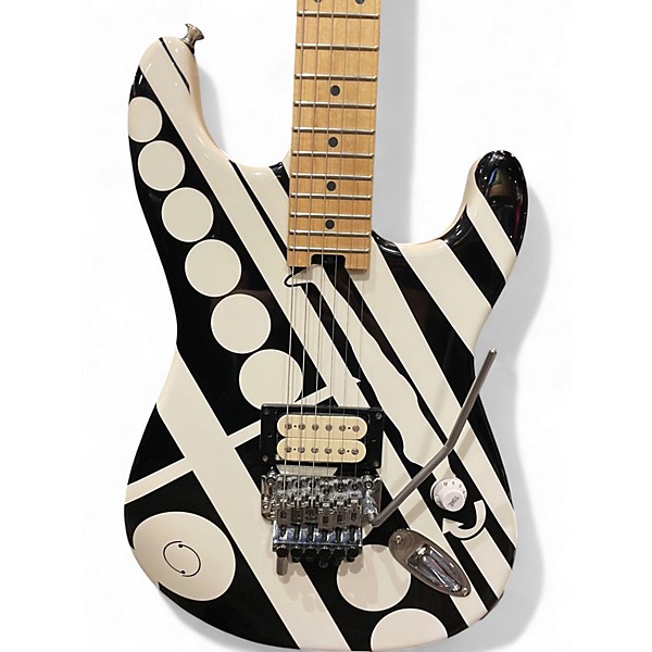 Used 2014 EVH Stripe Series Circles Black and White Solid Body Electric Guitar