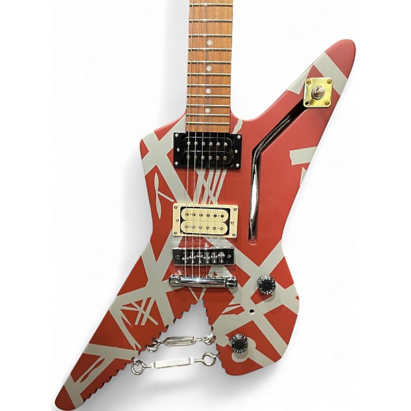 Used EVH Striped Series Shark Red and Silver Solid Body Electric Guitar