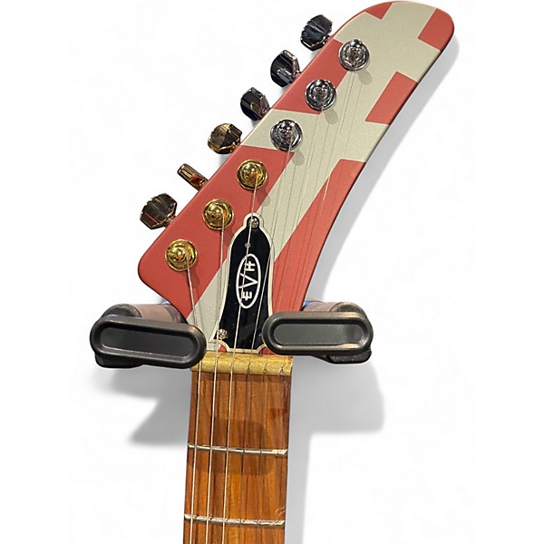 Used EVH Striped Series Shark Red and Silver Solid Body Electric Guitar