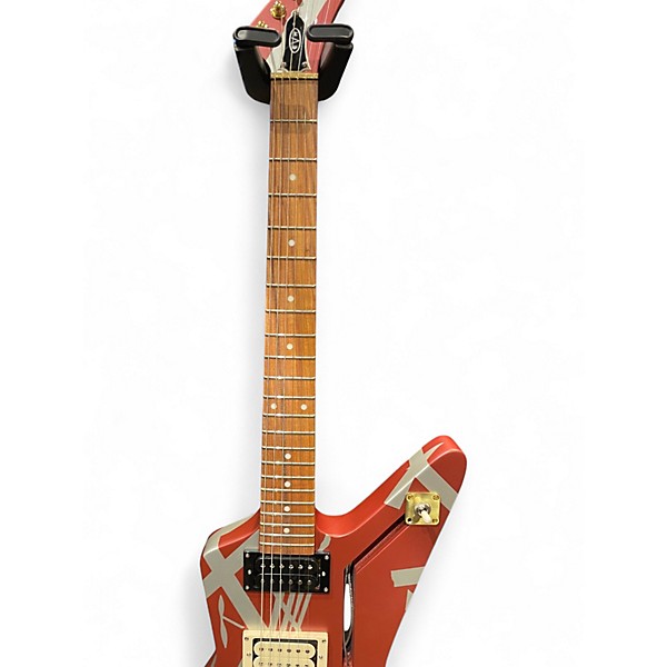 Used EVH Striped Series Shark Red and Silver Solid Body Electric Guitar