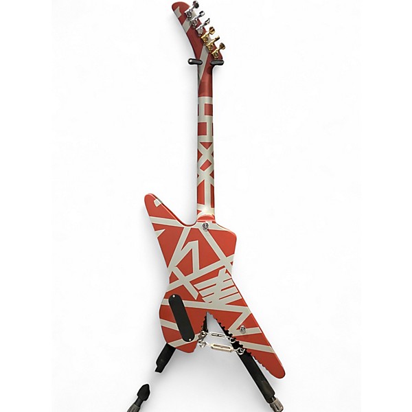 Used EVH Striped Series Shark Red and Silver Solid Body Electric Guitar