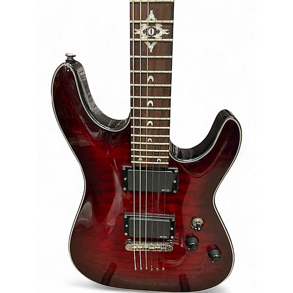 Used Schecter Guitar Research Hellraiser Deluxe Crimson Red Burst Solid Body Electric Guitar