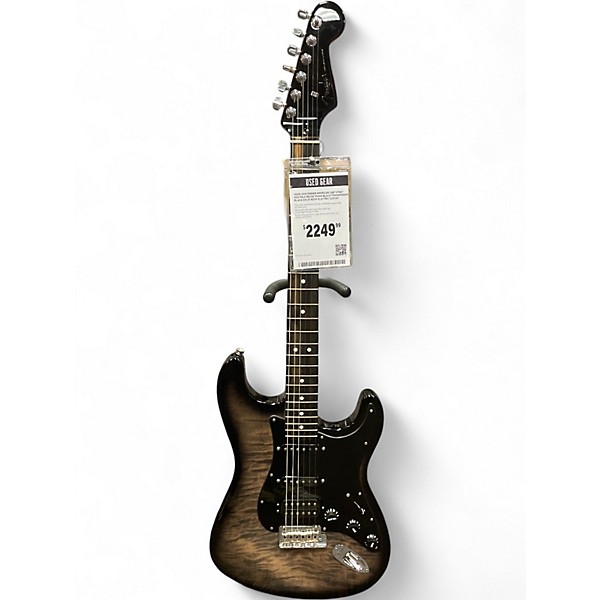 Used 2019 Fender American QMT Strat HSS Pale Moon Trans Black TRANSPARENT BLACK Solid Body Electric Guitar