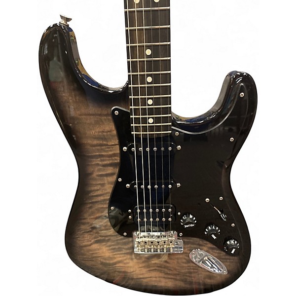 Used 2019 Fender American QMT Strat HSS Pale Moon Trans Black TRANSPARENT BLACK Solid Body Electric Guitar