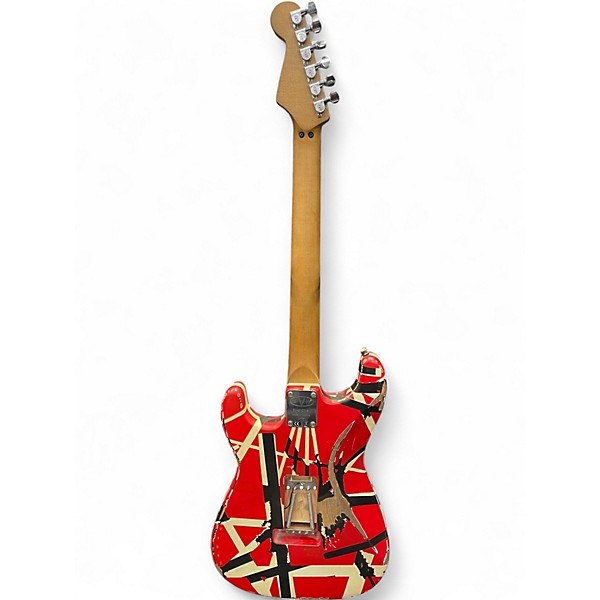 Used EVH Striped Series Frankie Red with Black and White Stripes Relic Solid Body Electric Guitar