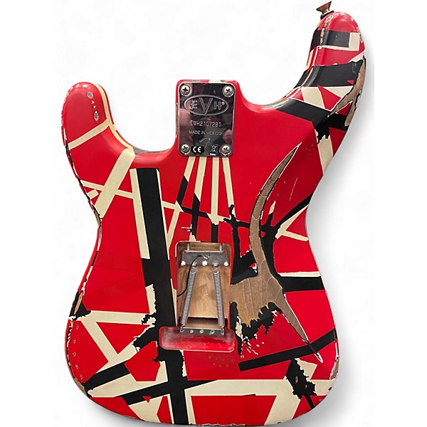Used EVH Striped Series Frankie Red with Black and White Stripes Relic Solid Body Electric Guitar