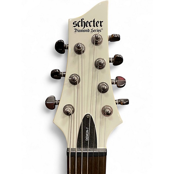 Used Schecter Guitar Research Demon 7 String White Solid Body Electric Guitar