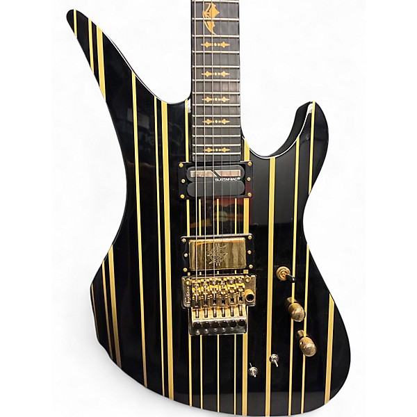 Used Schecter Guitar Research sinister custom-s Black and Gold Solid Body Electric Guitar