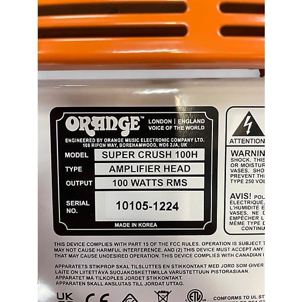 Used Orange Amplifiers SUPER CRUSH 100 Solid State Guitar Amp Head