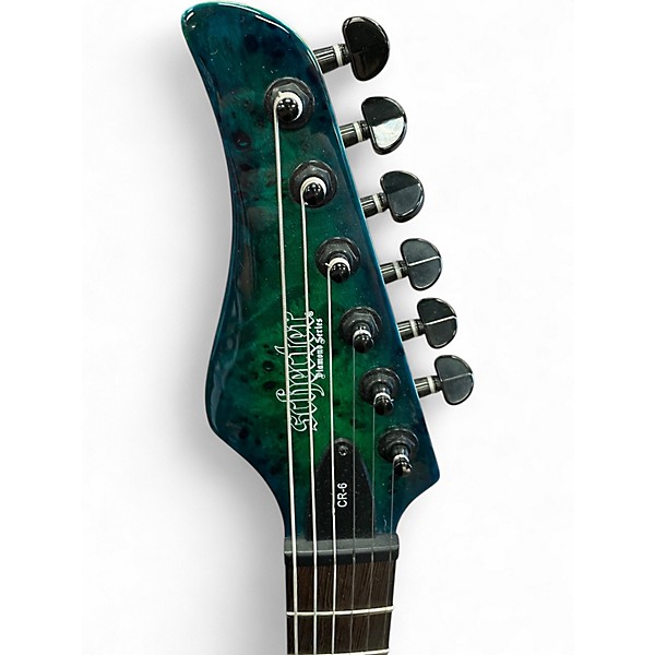 Used Schecter Guitar Research CR-6 BLUE GREEN BURL BURST Solid Body Electric Guitar