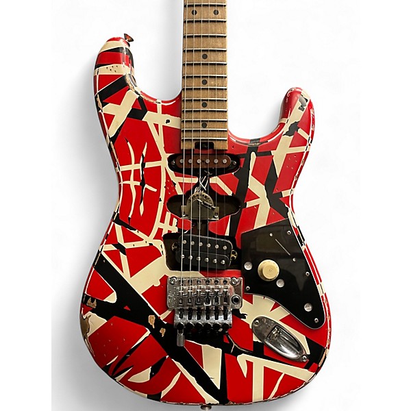 Used EVH Striped Series Frankie WHITE STRIPES RELIC Solid Body Electric Guitar