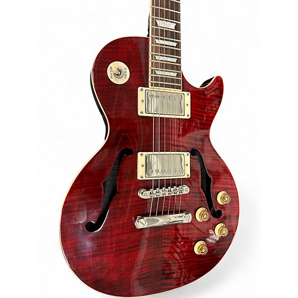 Used Epiphone Les Paul Standard Florentine Pro Trans Red Hollow Body Electric Guitar