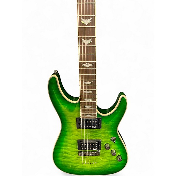 Used Schecter Guitar Research Omen Extreme 6 Green Solid Body Electric Guitar