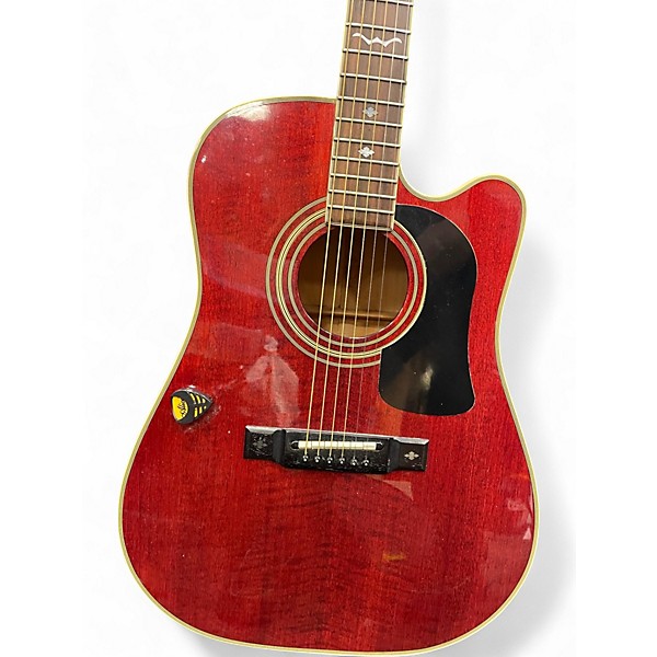 Used 2000s Washburn D17CESWR Red Acoustic Electric Guitar