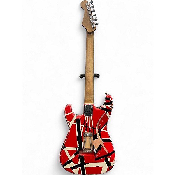Used EVH Striped Series Frankie Red with Black and White Stripes Solid Body Electric Guitar