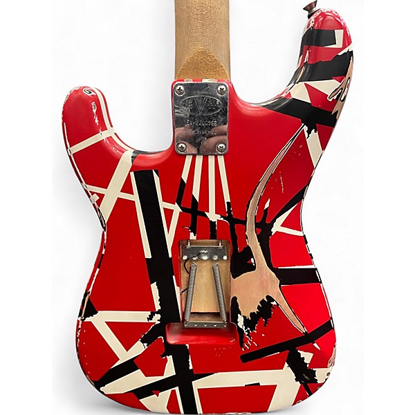 Used EVH Striped Series Frankie Red with Black and White Stripes Solid Body Electric Guitar