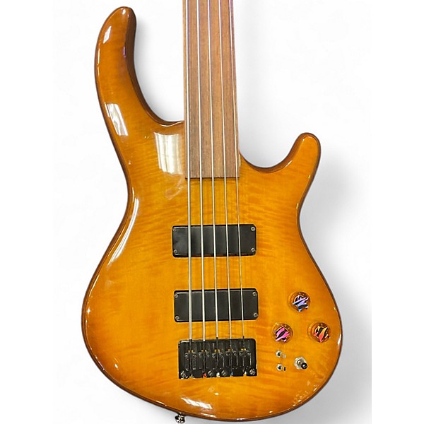 Used Dean Edge 5 String Fretless Amber Electric Bass Guitar