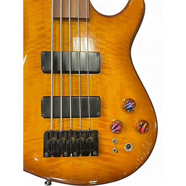 Used Dean Edge 5 String Fretless Amber Electric Bass Guitar