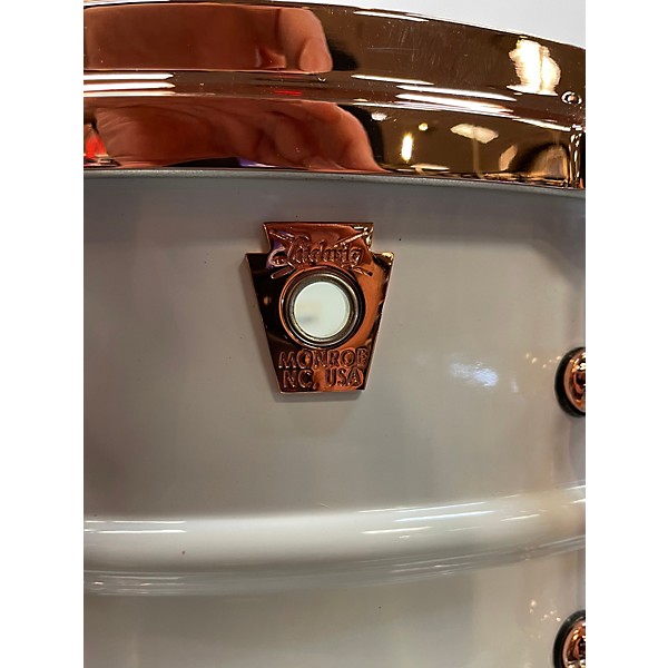 Used Ludwig 6.5X14 Polar Phonic Brass Snare Drum With Copper Hardware White Drum