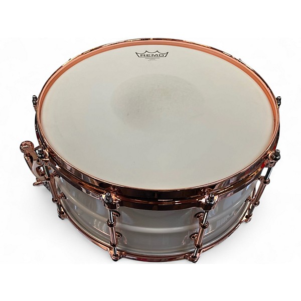 Used Ludwig 6.5X14 Polar Phonic Brass Snare Drum With Copper Hardware White Drum
