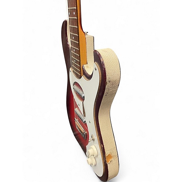 Vintage 1965 Silvertone 1457 Red Sunburst Sparkle Solid Body Electric Guitar