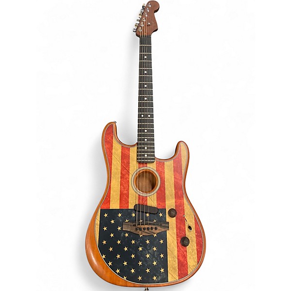 Used Fender Limited Edition American Acoustasonic Stratocaster FLAG PRINT Acoustic Electric Guitar