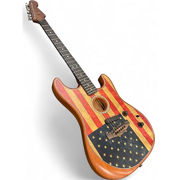 Used Fender Limited Edition American Acoustasonic Stratocaster FLAG PRINT Acoustic Electric Guitar
