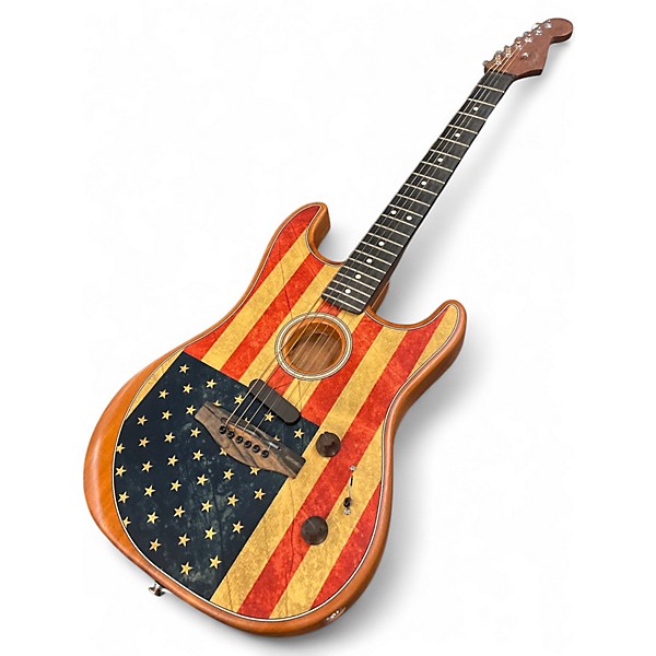 Used Fender Limited Edition American Acoustasonic Stratocaster FLAG PRINT Acoustic Electric Guitar