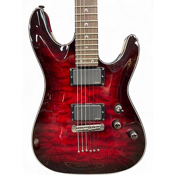 Used Schecter Guitar Research Hellraiser Deluxe Crimson Red Trans Solid Body Electric Guitar