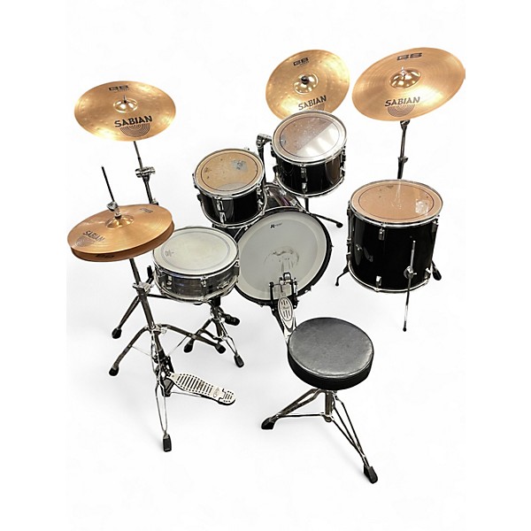 Used Rogers 5 Piece 5 Piece drum set with hardware Black Drum Kit