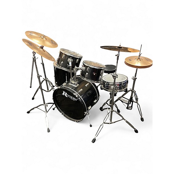 Used Rogers 5 Piece 5 Piece drum set with hardware Black Drum Kit
