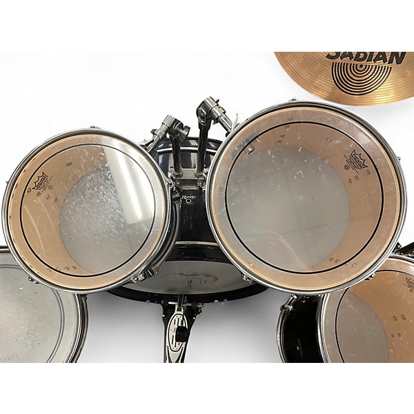 Used Rogers 5 Piece 5 Piece drum set with hardware Black Drum Kit