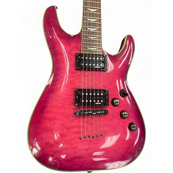 Used Schecter Guitar Research Omen Extreme 6 Trans Hot Pink Burst Solid Body Electric Guitar